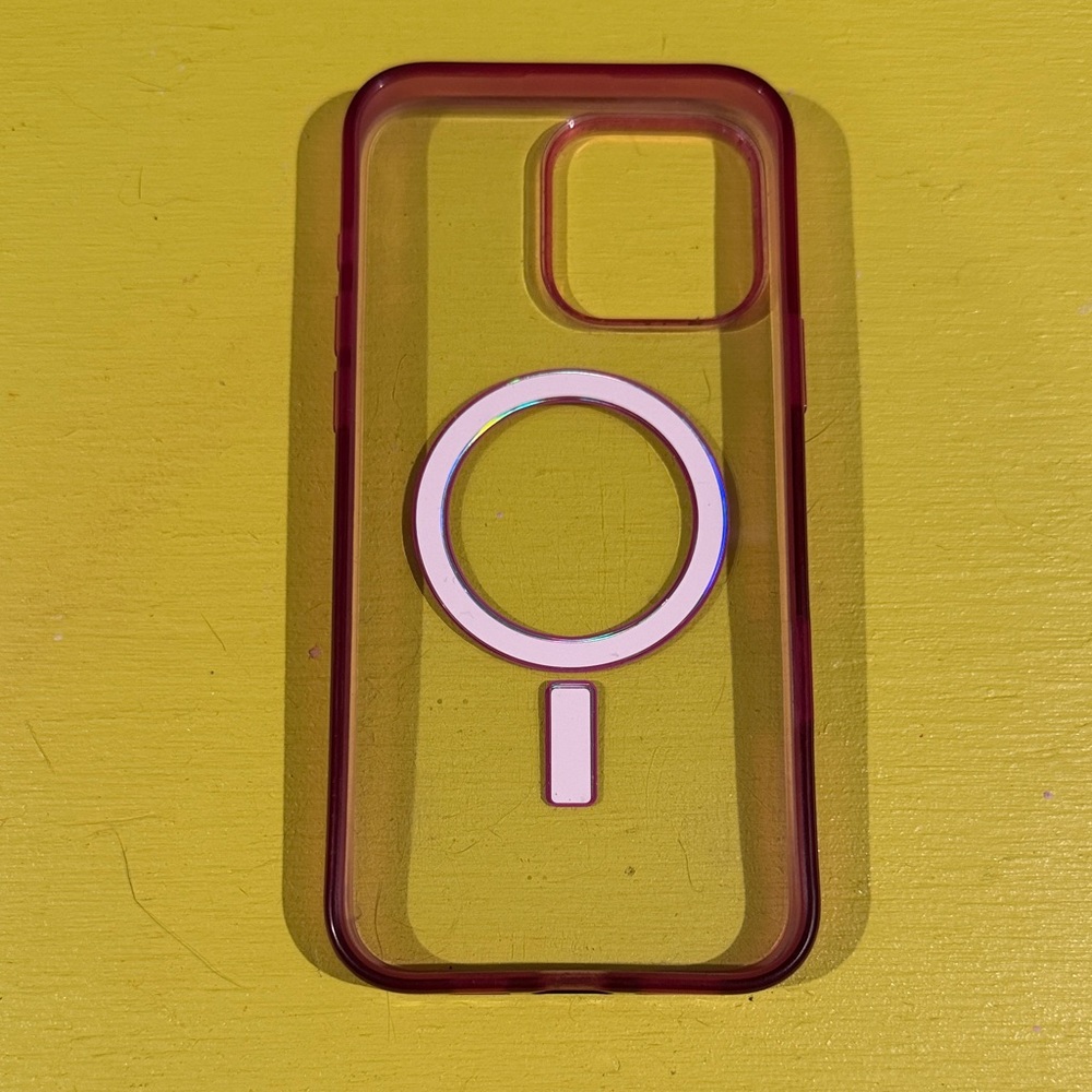 Transparent Redish Pink iPhone 16 Pro Max case. Otterbox